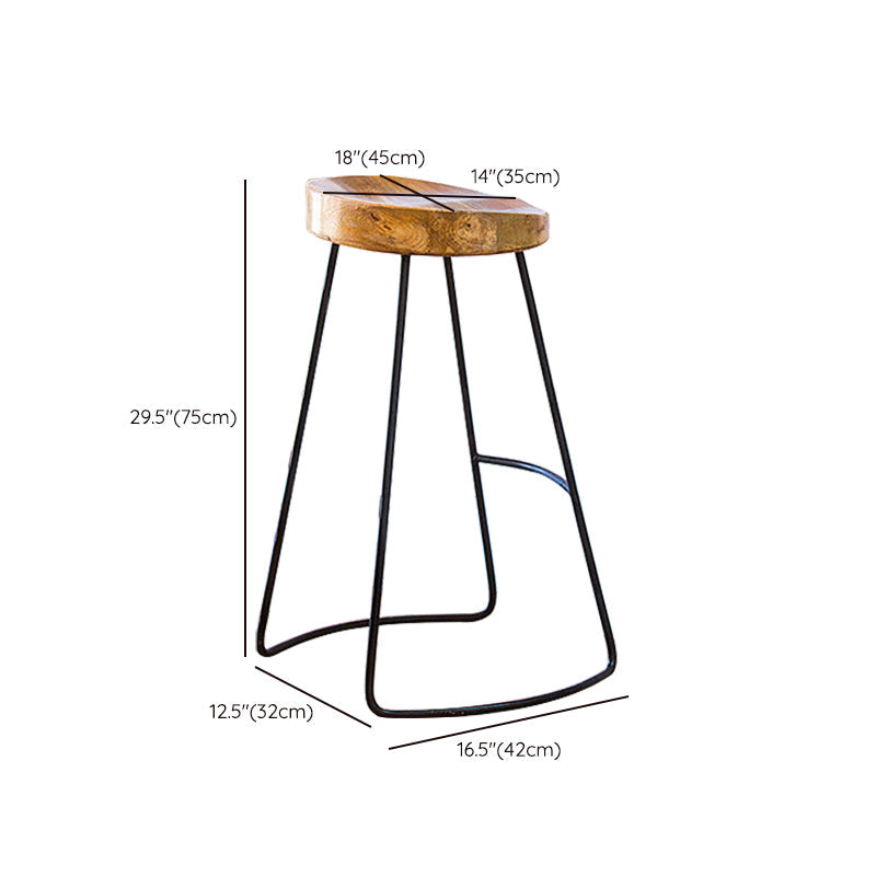 Solid Wood Bar Stools Modern Backless Dining Stools with Metal Base