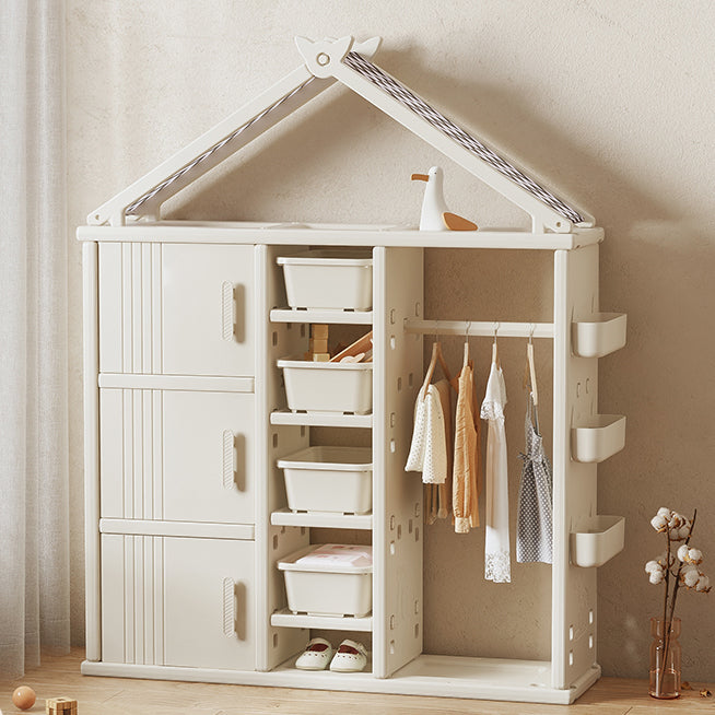 Modern Style Plastic Frame Wardrobe Freestanding Wardrobe with Shelves and Clothes Rail White Clearhalo 'Armoires & Wardrobes' 'armoires_wardrobes' 'Bedroom Furniture' 'furn' 'furn_armoires_wardrobes' 'Furniture' 7343192