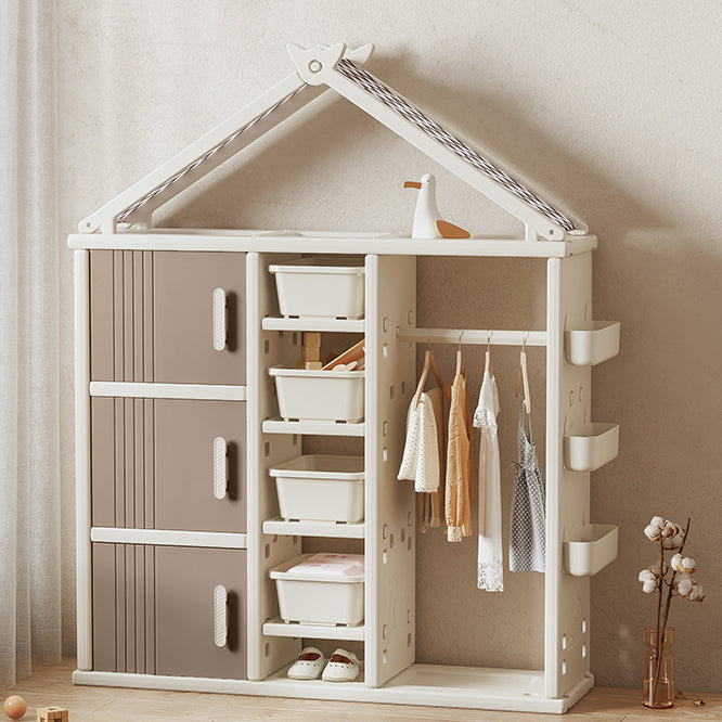 Modern Style Plastic Frame Wardrobe Freestanding Wardrobe with Shelves and Clothes Rail Brown Clearhalo 'Armoires & Wardrobes' 'armoires_wardrobes' 'Bedroom Furniture' 'furn' 'furn_armoires_wardrobes' 'Furniture' 7343193