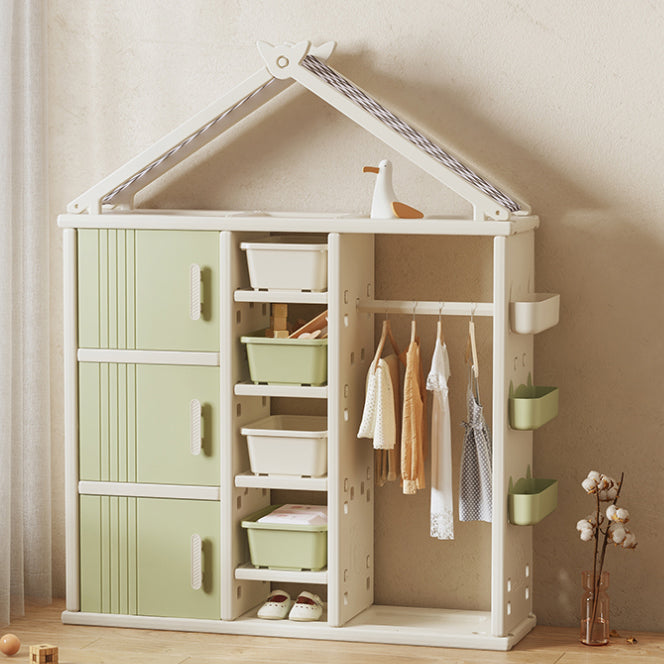 Modern Style Plastic Frame Wardrobe Freestanding Wardrobe with Shelves and Clothes Rail Green Clearhalo 'Armoires & Wardrobes' 'armoires_wardrobes' 'Bedroom Furniture' 'furn' 'furn_armoires_wardrobes' 'Furniture' 7343195