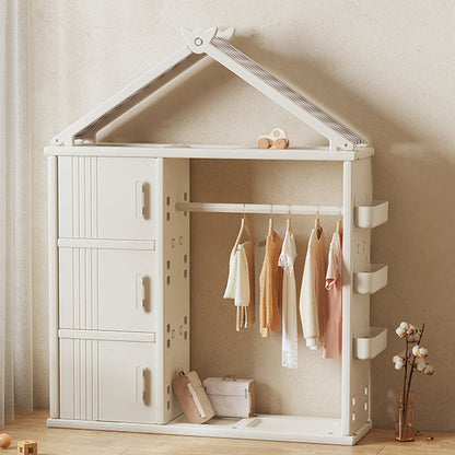 Modern Style Plastic Frame Wardrobe Freestanding Wardrobe with Shelves and Clothes Rail Textured White Clearhalo 'Armoires & Wardrobes' 'armoires_wardrobes' 'Bedroom Furniture' 'furn' 'furn_armoires_wardrobes' 'Furniture' 7343199