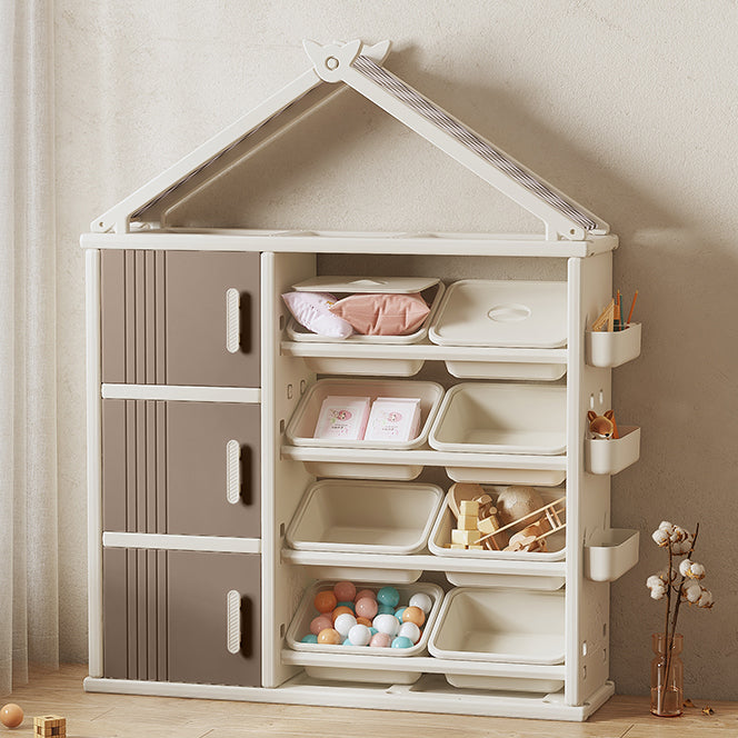 Modern Style Plastic Frame Wardrobe Freestanding Wardrobe with Shelves and Clothes Rail Light Brown Clearhalo 'Armoires & Wardrobes' 'armoires_wardrobes' 'Bedroom Furniture' 'furn' 'furn_armoires_wardrobes' 'Furniture' 7343202