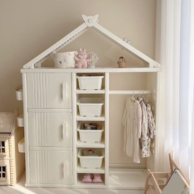 Modern Style Plastic Frame Wardrobe Freestanding Wardrobe with Shelves and Clothes Rail Clearhalo 'Armoires & Wardrobes' 'armoires_wardrobes' 'Bedroom Furniture' 'furn' 'furn_armoires_wardrobes' 'Furniture' 7343209