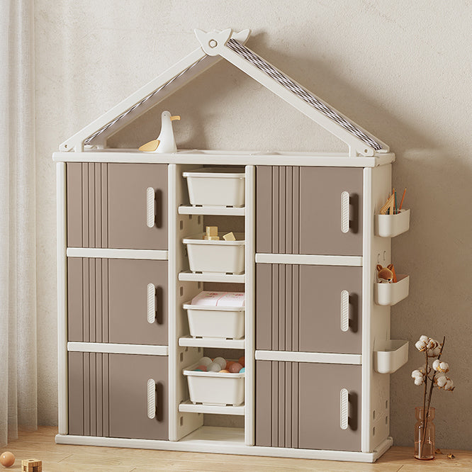 Modern Style Plastic Frame Wardrobe Freestanding Wardrobe with Shelves and Clothes Rail Dark Brown Clearhalo 'Armoires & Wardrobes' 'armoires_wardrobes' 'Bedroom Furniture' 'furn' 'furn_armoires_wardrobes' 'Furniture' 7343210