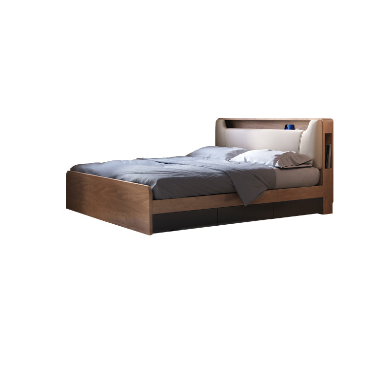 Cama de cabecera tapizada de madera de cama estándar contemporánea