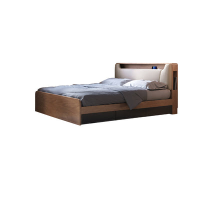 Cama de cabecera tapizada de madera de cama estándar contemporánea