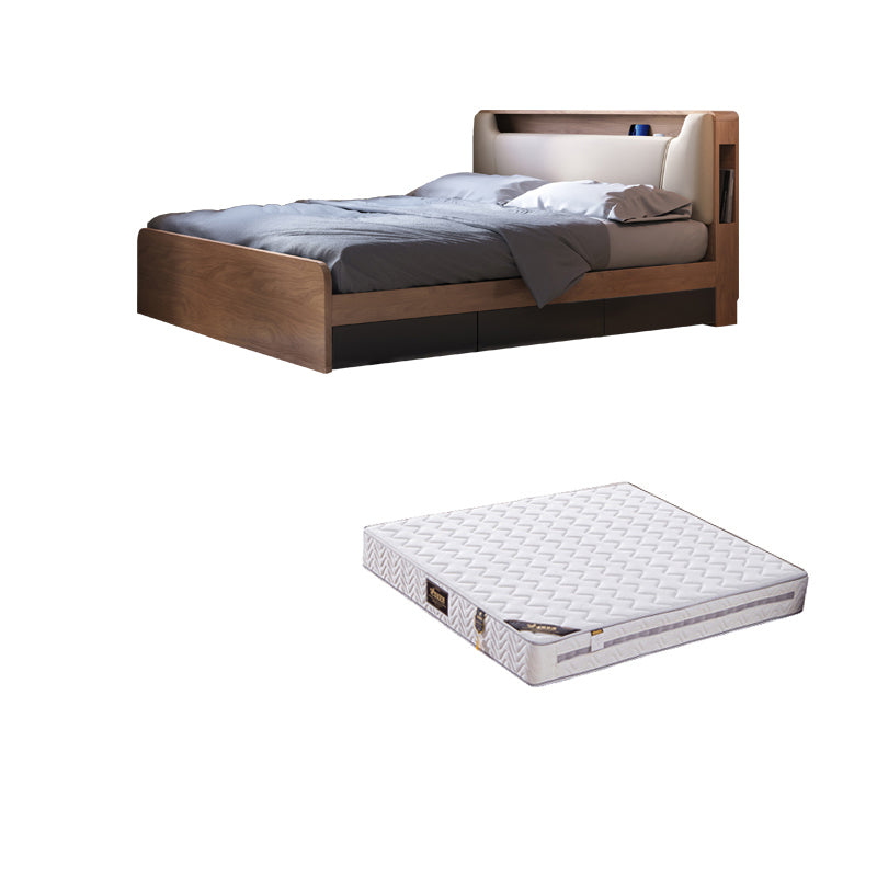 Cama de cabecera tapizada de madera de cama estándar contemporánea