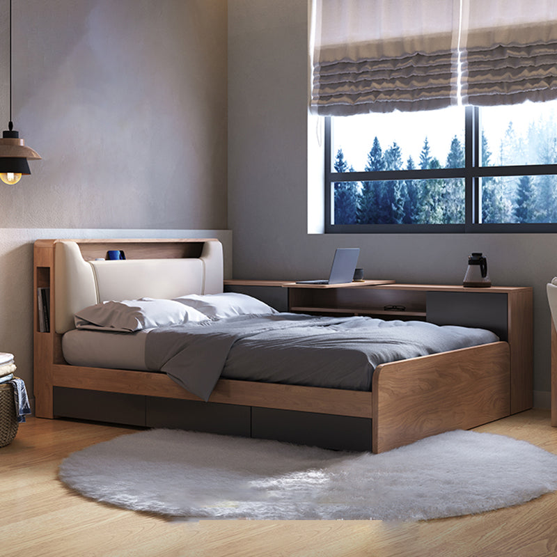 Cama de cabecera tapizada de madera de cama estándar contemporánea