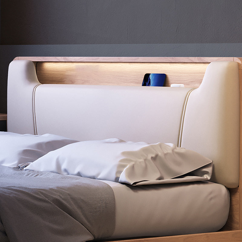 Cama de cabecera tapizada de madera de cama estándar contemporánea