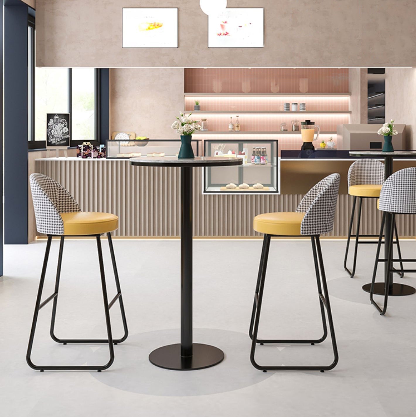 Juego de mesa de bar redonda moderna, mesa de bar con tapa de piedra de 1/3 piezas y taburetes de cuero