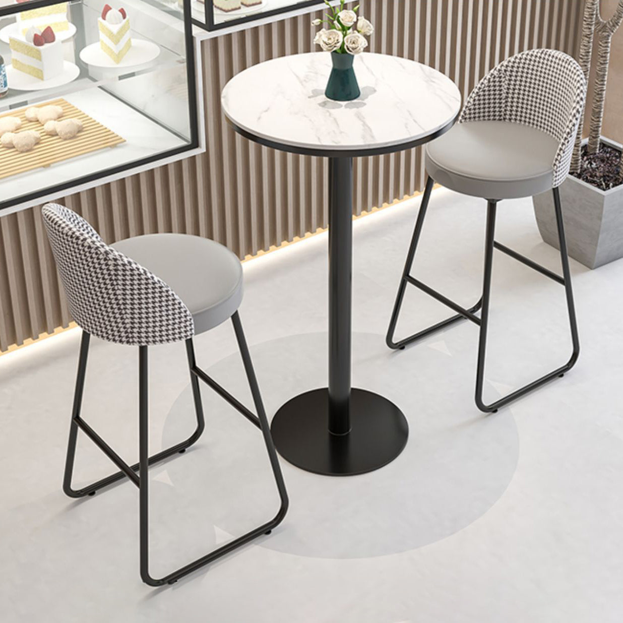 Juego de mesa de bar redonda moderna, mesa de bar con tapa de piedra de 1/3 piezas y taburetes de cuero