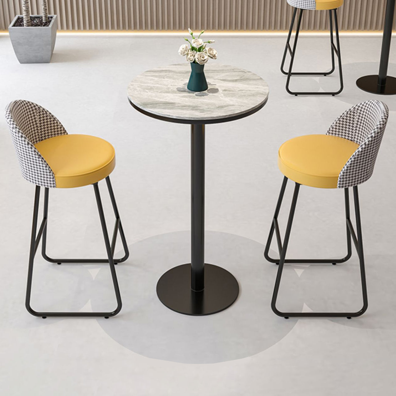 Juego de mesa de bar redonda moderna, mesa de bar con tapa de piedra de 1/3 piezas y taburetes de cuero