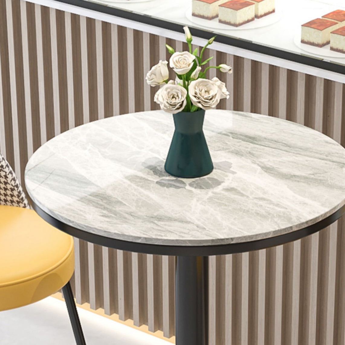Juego de mesa de bar redonda moderna, mesa de bar con tapa de piedra de 1/3 piezas y taburetes de cuero