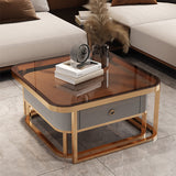 Square Coffee Table Glass Top Nesting Coffee Table Set for Living Room
