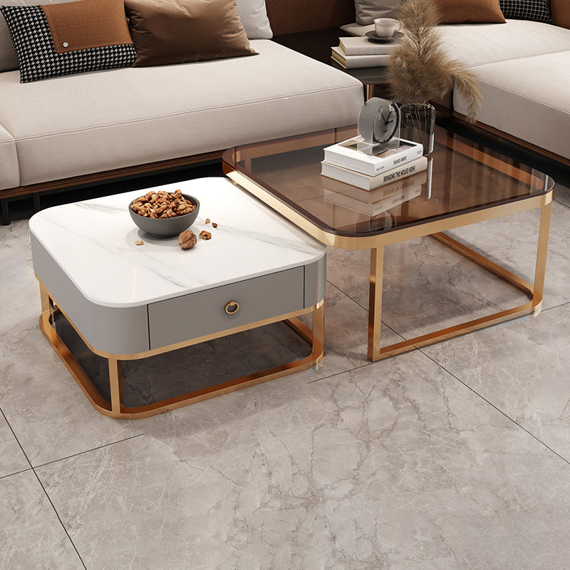Quadratischer Couchtisch mit Glasplatte, zusammensetzbarer Couchtisch für das Wohnzimmer