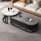 Oval Coffee Table Slate Nesting Coffee Table Set with Black Legs Grey White Drawers Included Clearhalo 'Coffee & Accent Tables' 'Coffee Tables' 'coffee_tables' 'furn' 'furn_coffee_tables' 'Furniture' 'Living Room Furniture' 7344975