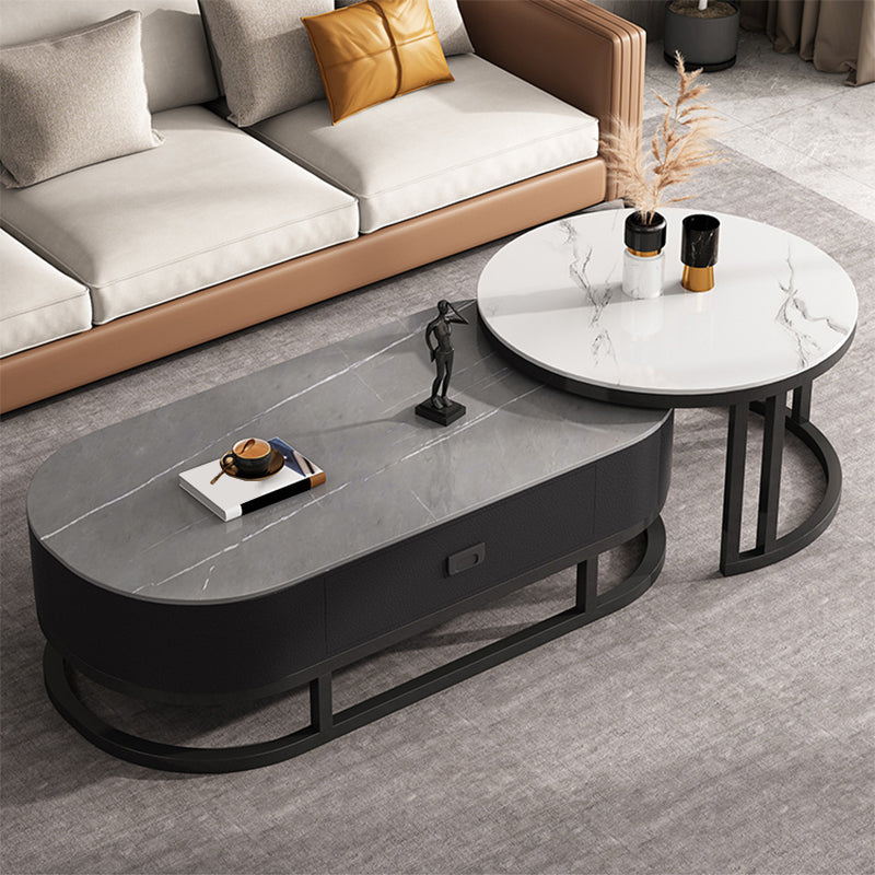 Oval Coffee Table Slate Nesting Coffee Table Set with Black Legs Clearhalo 'Coffee & Accent Tables' 'Coffee Tables' 'coffee_tables' 'furn' 'furn_coffee_tables' 'Furniture' 'Living Room Furniture' 7344976