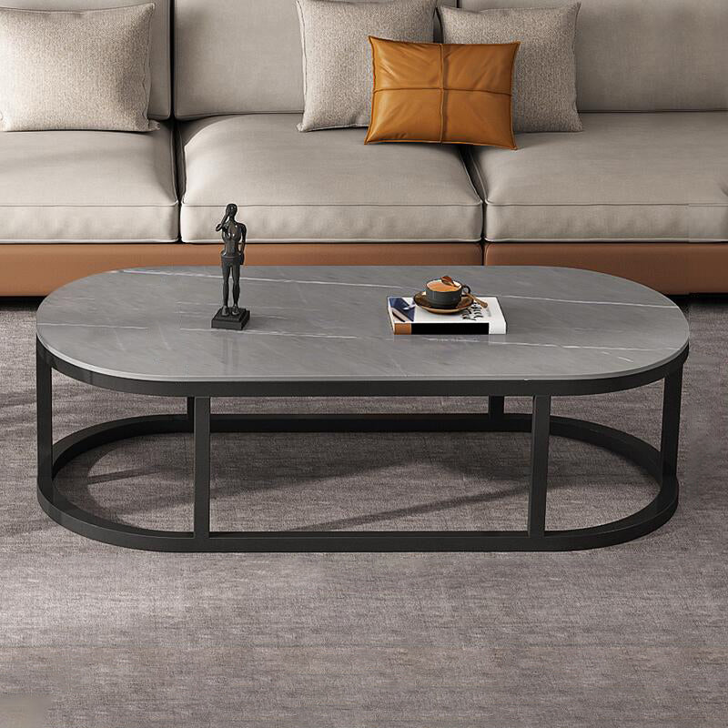 Oval Coffee Table Slate Nesting Coffee Table Set with Black Legs 39"L x 20"W x 15"H Gray Drawers Not Included Clearhalo 'Coffee & Accent Tables' 'Coffee Tables' 'coffee_tables' 'furn' 'furn_coffee_tables' 'Furniture' 'Living Room Furniture' 7344979