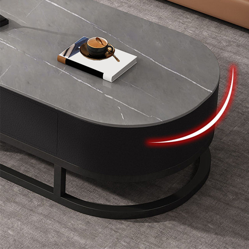 Oval Coffee Table Slate Nesting Coffee Table Set with Black Legs Clearhalo 'Coffee & Accent Tables' 'Coffee Tables' 'coffee_tables' 'furn' 'furn_coffee_tables' 'Furniture' 'Living Room Furniture' 7344981