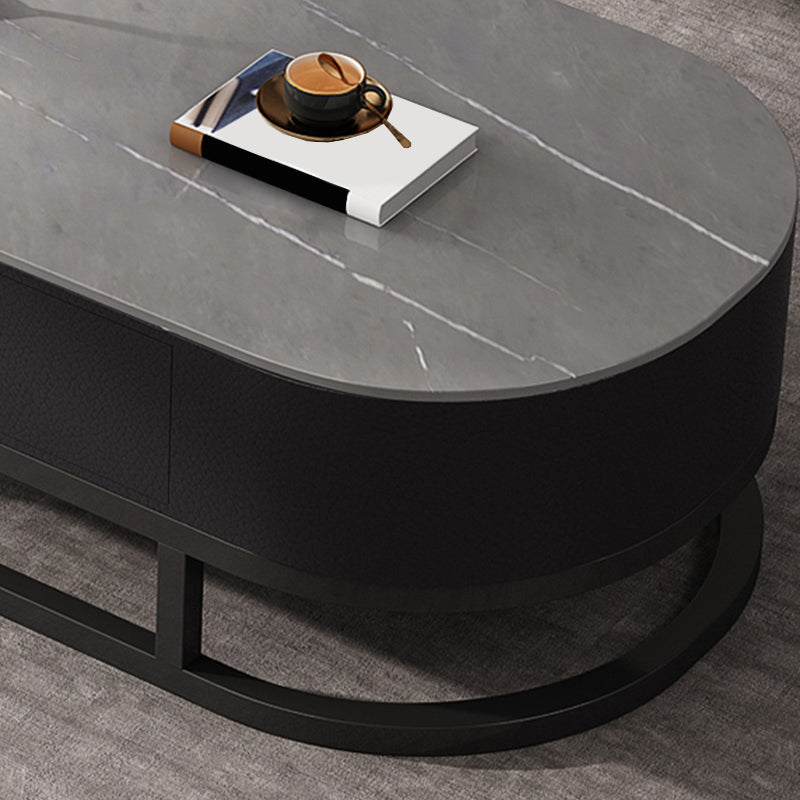 Oval Coffee Table Slate Nesting Coffee Table Set with Black Legs Clearhalo 'Coffee & Accent Tables' 'Coffee Tables' 'coffee_tables' 'furn' 'furn_coffee_tables' 'Furniture' 'Living Room Furniture' 7344983