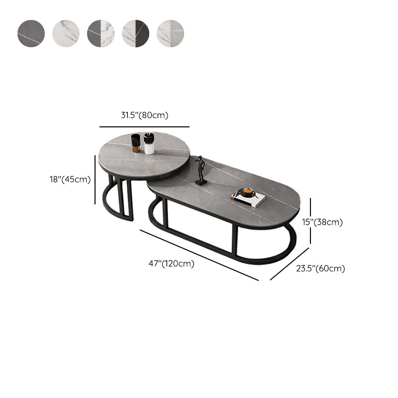 Oval Coffee Table Slate Nesting Coffee Table Set with Black Legs Clearhalo 'Coffee & Accent Tables' 'Coffee Tables' 'coffee_tables' 'furn' 'furn_coffee_tables' 'Furniture' 'Living Room Furniture' 7344994