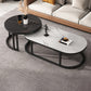 Slate Coffee Table Oval Nesting Coffee Table Set with Metal Legs