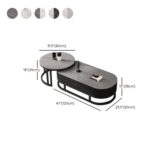 Tavolino in ardesia set di tavolini ovali con gambe metalliche