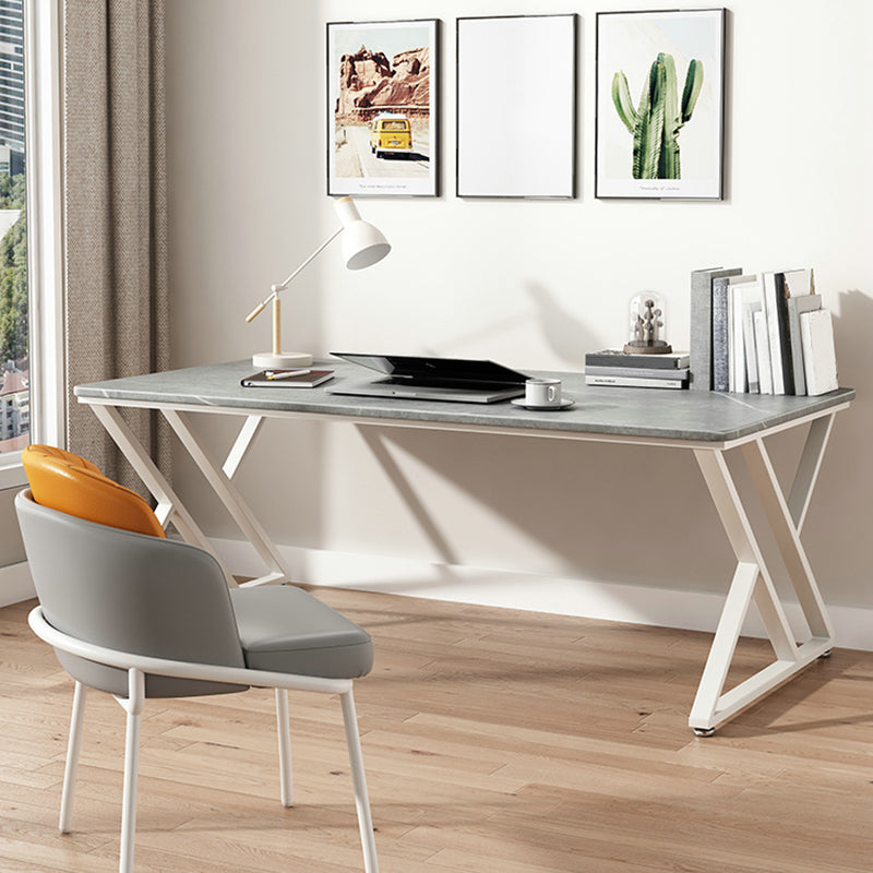 Rectangle Writing Desk Antique Finish Computer Desk with Metal Legs 63"L x 31.5"W x 29.5"H Clearhalo 'furn' 'furn_office_desk' 'Furniture' 'Office Desks' 'Office Furniture' 'office_desk' 7345119