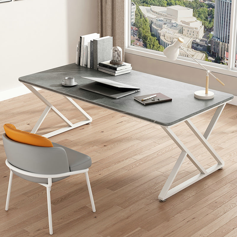 Rectangle Writing Desk Antique Finish Computer Desk with Metal Legs 51.2"L x 27.6"W x 29.5"H Clearhalo 'furn' 'furn_office_desk' 'Furniture' 'Office Desks' 'Office Furniture' 'office_desk' 7345120