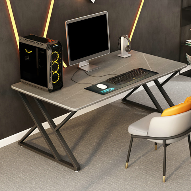 Contemporary Gaming Desk Antique Finish Office Desk with Metal Legs 63"L x 31.5"W x 29.5"H Clearhalo 'furn' 'furn_office_desk' 'Furniture' 'Office Desks' 'Office Furniture' 'office_desk' 7345132