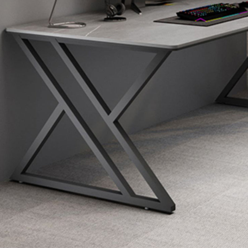 Contemporary Gaming Desk Antique Finish Office Desk with Metal Legs Clearhalo 'furn' 'furn_office_desk' 'Furniture' 'Office Desks' 'Office Furniture' 'office_desk' 7345138