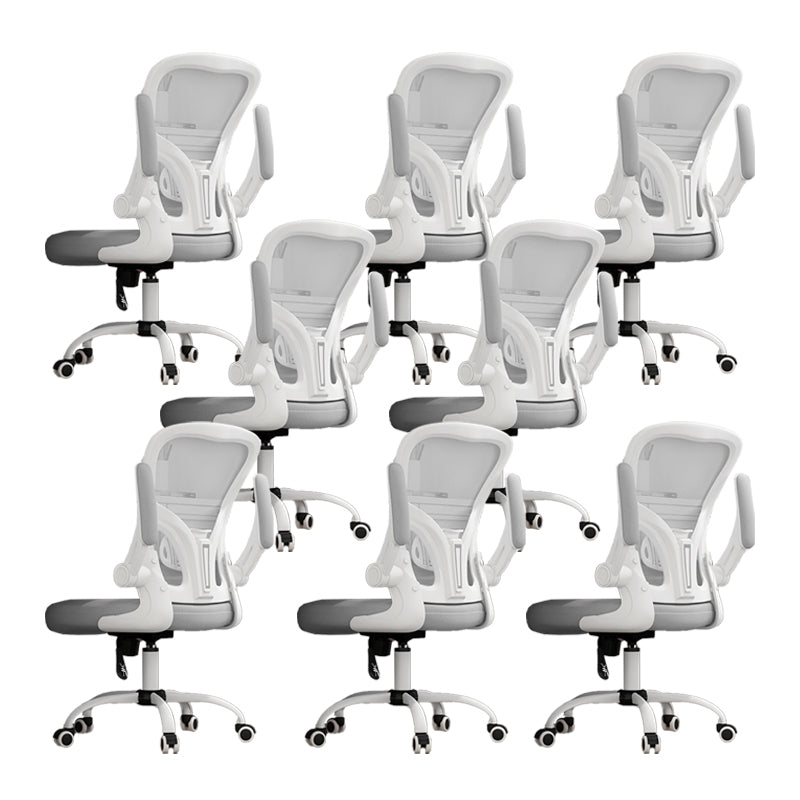 Removable Arms Chair Tilt Mechanism No Distressing Ergonomic Desk Chair with Wheels White-Gray 8 Piece Set Without Headrest Clearhalo 'furn' 'furn_office_chair' 'Furniture' 'Office Chairs' 'Office Furniture' 'office_chair' 7345225