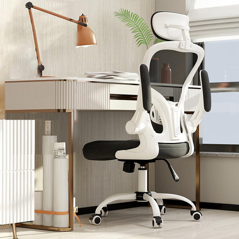 Removable Arms Chair Tilt Mechanism No Distressing Ergonomic Desk Chair with Wheels White-Black 1 Piece With Headrest Clearhalo 'furn' 'furn_office_chair' 'Furniture' 'Office Chairs' 'Office Furniture' 'office_chair' 7345233