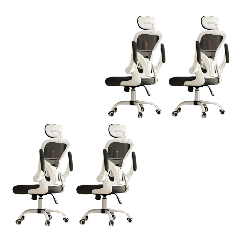 Removable Arms Chair Tilt Mechanism No Distressing Ergonomic Desk Chair with Wheels White-Black 4 Piece Set With Headrest Clearhalo 'furn' 'furn_office_chair' 'Furniture' 'Office Chairs' 'Office Furniture' 'office_chair' 7345235