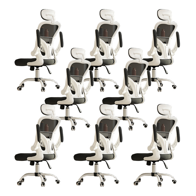 Removable Arms Chair Tilt Mechanism No Distressing Ergonomic Desk Chair with Wheels White-Black 8 Piece Set With Headrest Clearhalo 'furn' 'furn_office_chair' 'Furniture' 'Office Chairs' 'Office Furniture' 'office_chair' 7345237