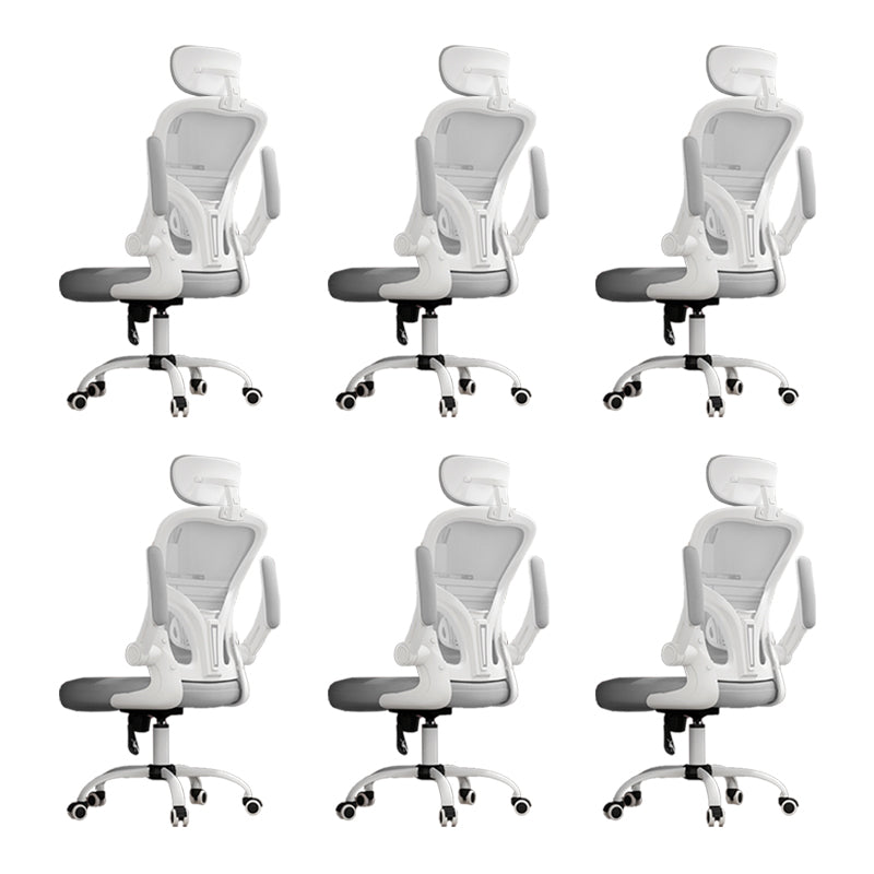 Removable Arms Chair Tilt Mechanism No Distressing Ergonomic Desk Chair with Wheels White-Gray 6 Piece Set With Headrest Clearhalo 'furn' 'furn_office_chair' 'Furniture' 'Office Chairs' 'Office Furniture' 'office_chair' 7345246