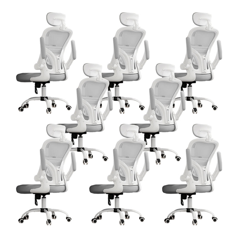 Removable Arms Chair Tilt Mechanism No Distressing Ergonomic Desk Chair with Wheels White-Gray 8 Piece Set With Headrest Clearhalo 'furn' 'furn_office_chair' 'Furniture' 'Office Chairs' 'Office Furniture' 'office_chair' 7345247