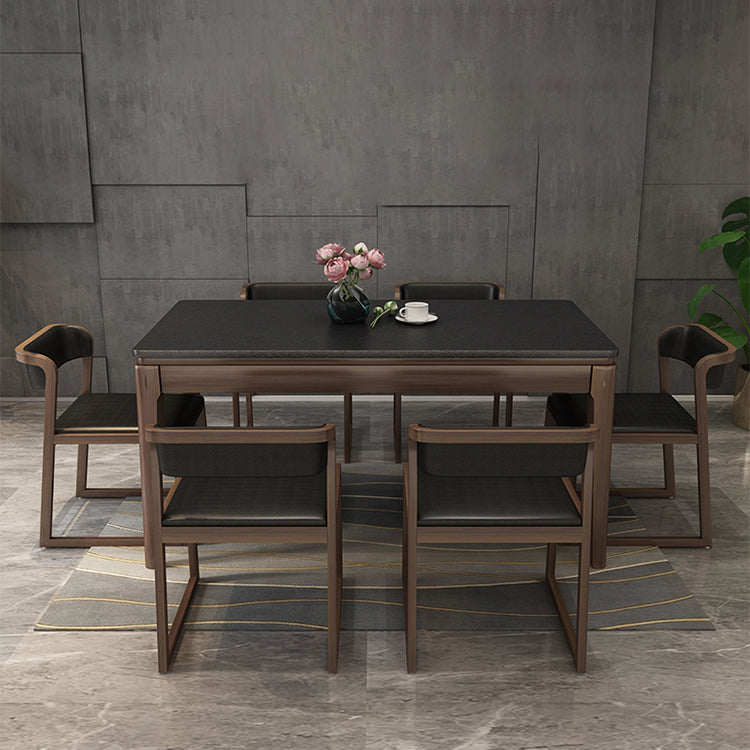 Stone Top Dinette Table with Ash Wood Legs Black Indoor Dining Table Clearhalo 'Dining Tables & Seating' 'Dining Tables' 'dining_table' 'furn' 'furn_dining_table' 'Furniture' 'Kitchen & Dining Furniture' 7347408