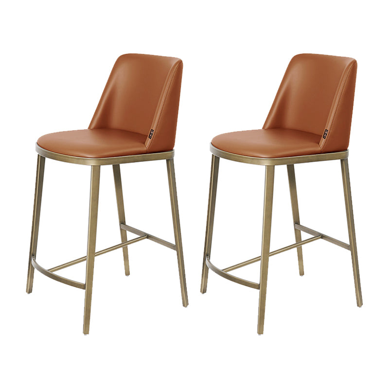 Glam Backrest Armless Counter Stool Iron Bar Stool with Cushion for Cafe Brown 2 Piece Set Short Stool(22"H) Clearhalo 'Bar Furniture' 'Bar Stools' 'bar_stools' 'furn' 'furn_bar_stools' 'Furniture' 'Kitchen & Dining Furniture' 7347869