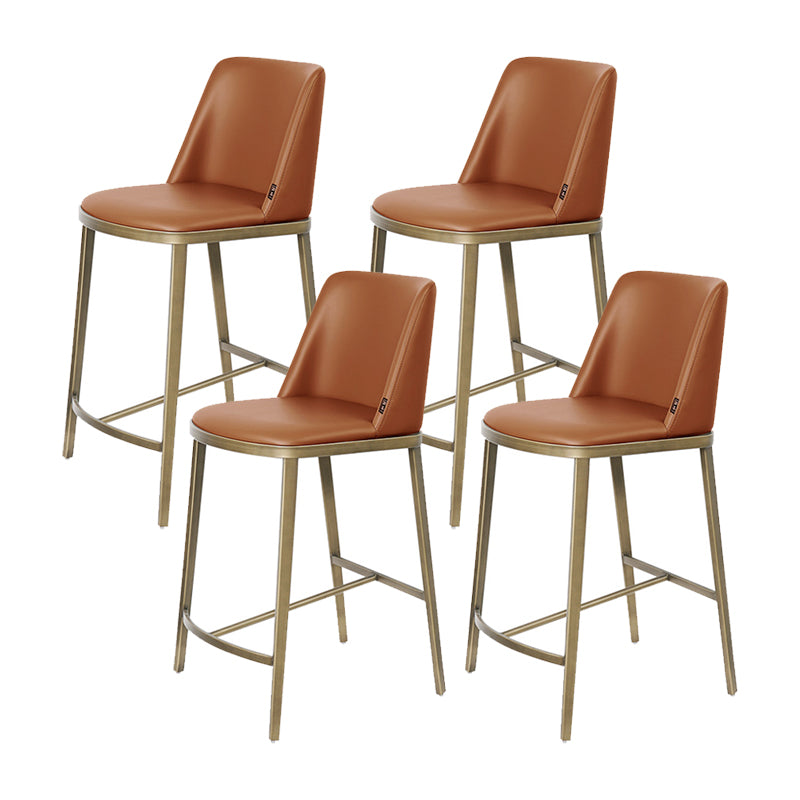 Glam Backrest Armless Counter Stool Iron Bar Stool with Cushion for Cafe Brown 4 Piece Set Short Stool(22"H) Clearhalo 'Bar Furniture' 'Bar Stools' 'bar_stools' 'furn' 'furn_bar_stools' 'Furniture' 'Kitchen & Dining Furniture' 7347870