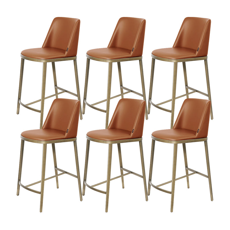 Glam Backrest Armless Counter Stool Iron Bar Stool with Cushion for Cafe Brown 6 Piece Set Short Stool(22"H) Clearhalo 'Bar Furniture' 'Bar Stools' 'bar_stools' 'furn' 'furn_bar_stools' 'Furniture' 'Kitchen & Dining Furniture' 7347872