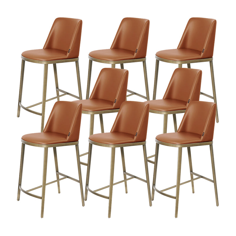 Glam Backrest Armless Counter Stool Iron Bar Stool with Cushion for Cafe Brown 8 Piece Set Short Stool(22"H) Clearhalo 'Bar Furniture' 'Bar Stools' 'bar_stools' 'furn' 'furn_bar_stools' 'Furniture' 'Kitchen & Dining Furniture' 7347874