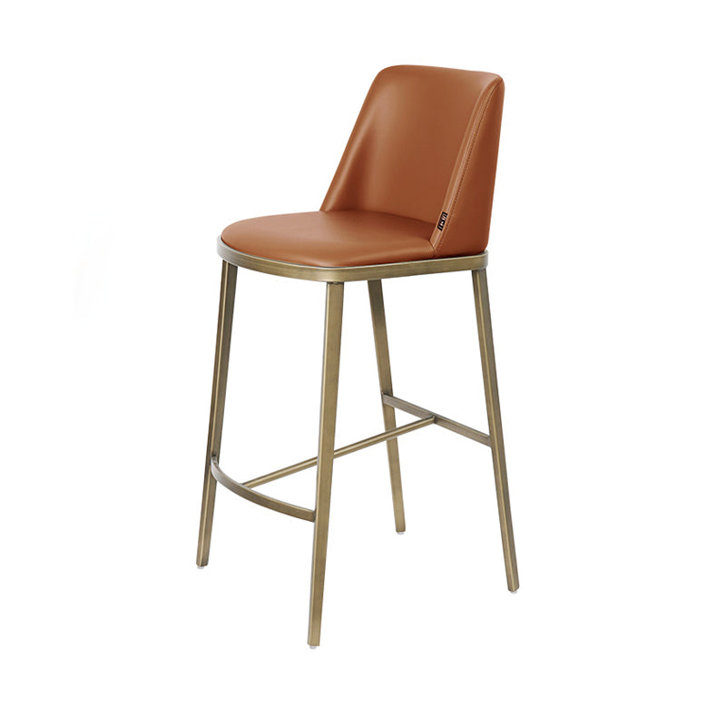 Glam Backrest Armless Counter Stool Iron Bar Stool with Cushion for Cafe Brown 1 Piece Counter Stool(26"H) Clearhalo 'Bar Furniture' 'Bar Stools' 'bar_stools' 'furn' 'furn_bar_stools' 'Furniture' 'Kitchen & Dining Furniture' 7347877