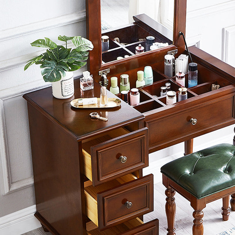 Magno de tocador de maquillaje de madera sólida tradicional tocador de tocador de dormitorio con cajón