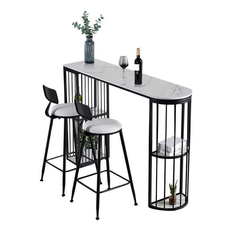 Glam Style Bar Bistro Set 1/3 Pieces Stone Bar-Height Bar table with Upholstered Stools Table & Chair(s) Black White Clearhalo 'Bar Furniture' 'furn' 'furn_home_bar_bar_sets' 'Furniture' 'Home Bars & Bar Sets' 'home_bar_bar_sets' 'Kitchen & Dining Furniture' 7348724