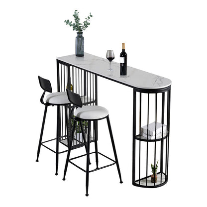 Glam Style Bar Bistro Set 1/3 Pieces Stone Bar-Height Bar table with Upholstered Stools Table & Chair(s) Black White Clearhalo 'Bar Furniture' 'furn' 'furn_home_bar_bar_sets' 'Furniture' 'Home Bars & Bar Sets' 'home_bar_bar_sets' 'Kitchen & Dining Furniture' 7348724