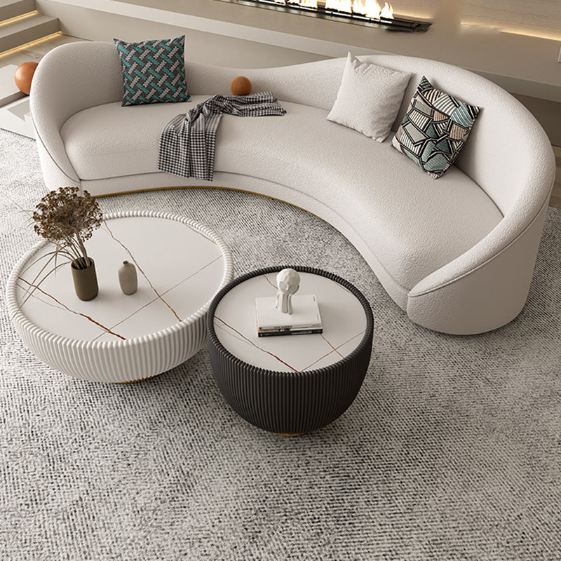 Northern European Curved Sofa 31.5" High Wool Settee in Beige Clearhalo 'furn' 'furn_sofas' 'Furniture' 'Living Room Furniture' 'Sofa' 'sofas' 7349668