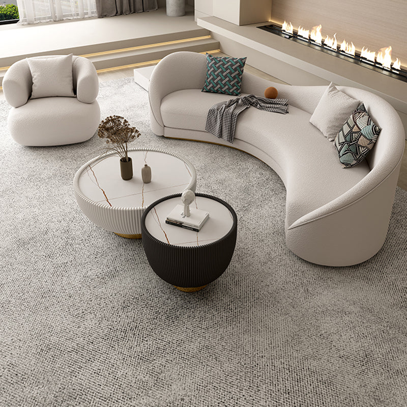 Northern European Curved Sofa 31.5" High Wool Settee in Beige Clearhalo 'furn' 'furn_sofas' 'Furniture' 'Living Room Furniture' 'Sofa' 'sofas' 7349680