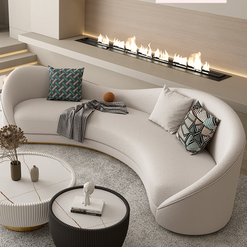 Northern European Curved Sofa 31.5" High Wool Settee in Beige Clearhalo 'furn' 'furn_sofas' 'Furniture' 'Living Room Furniture' 'Sofa' 'sofas' 7349683