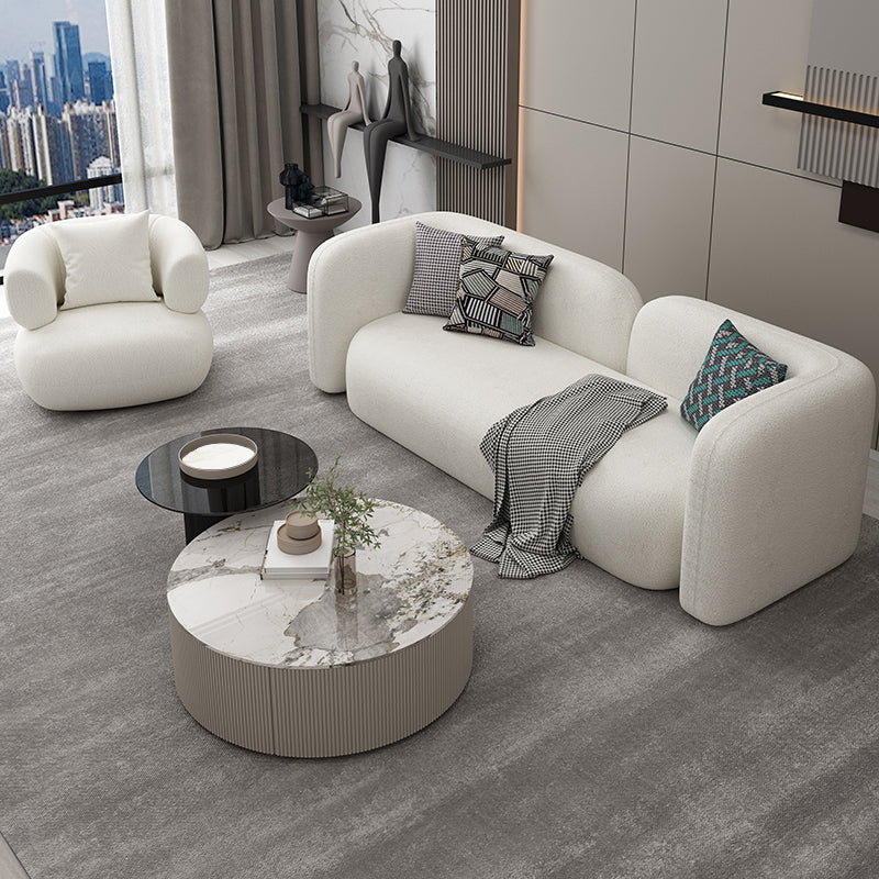 Scandinavian Wool Seating Tuxedo Arm Living Room Sofa in White